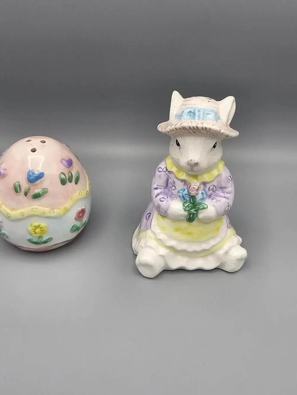 Vintage Ceramic Bunny and Egg Salt and Pepper Shakers